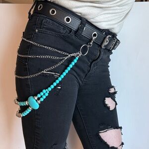 Hand Made, 1 of a Kind Silver and Turquoise Beaded Belt Chain
